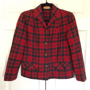 Vintage Pendleton Red and Dark Green Tartan Plaid Wool Jacket OS